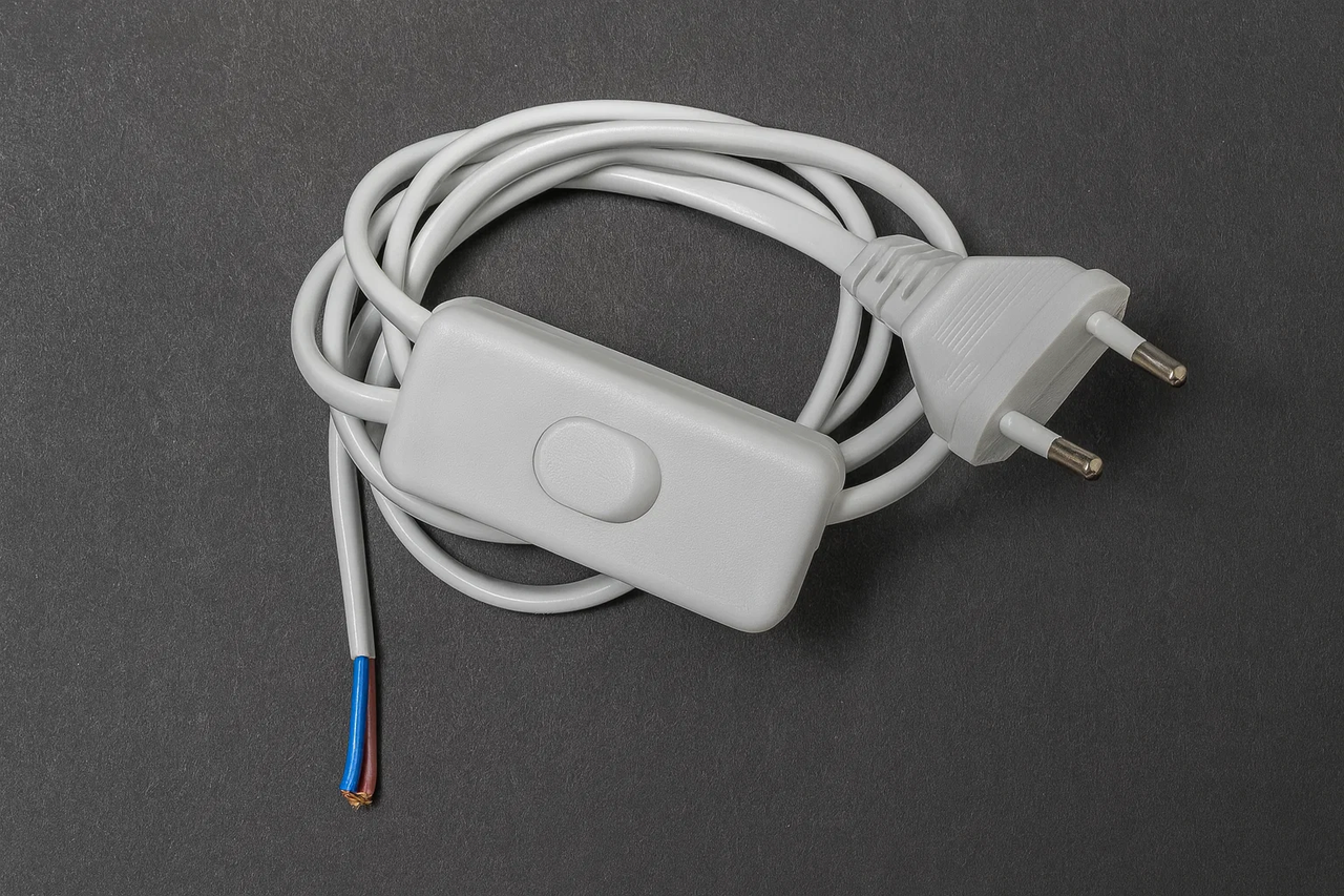 Мережевий кабель з вимикачем та євровилкою 1,5 м — шнур живлення для ламп, фото 1