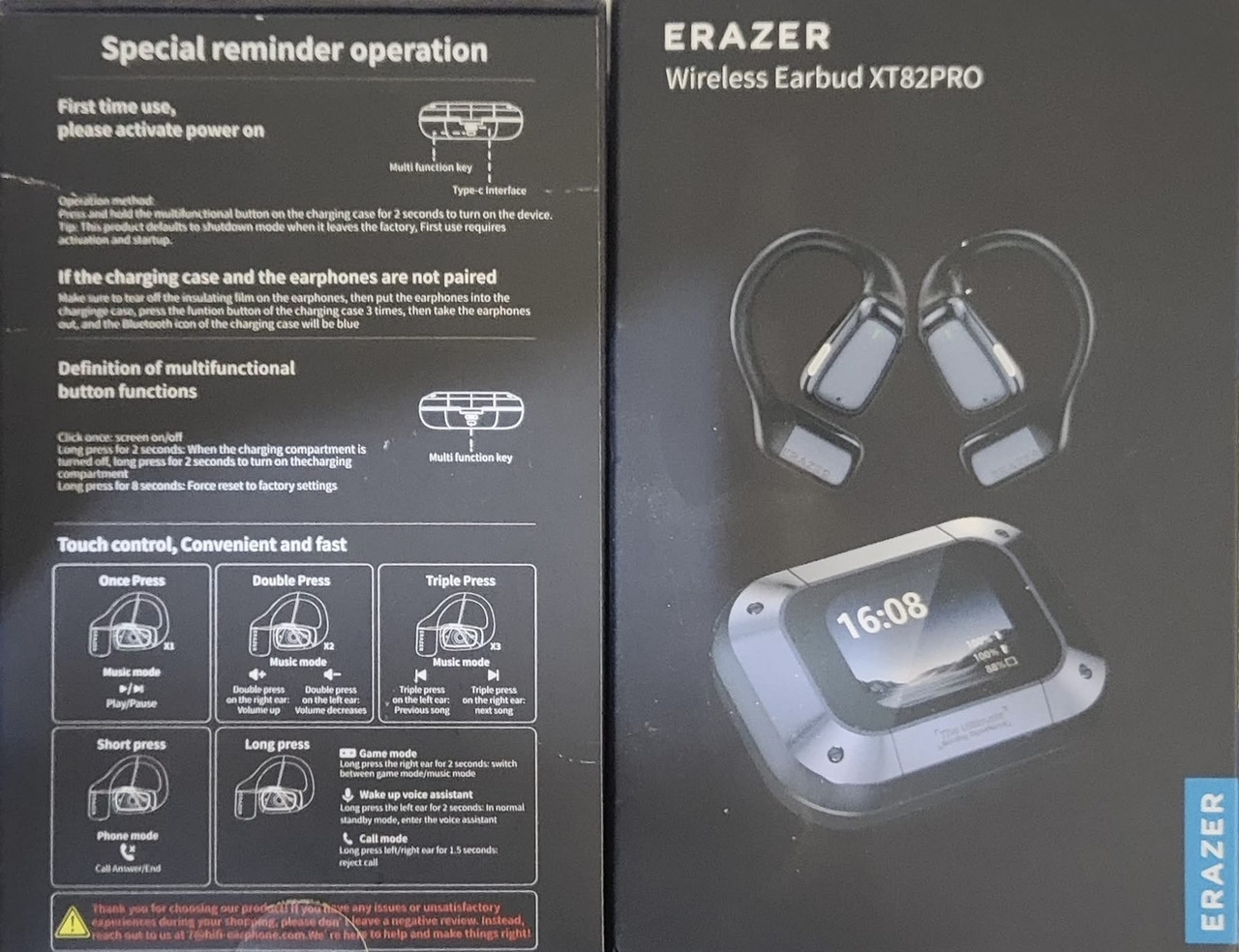 Безпровідні навушники Erazer XT82PRO TWS Bluetooth з дисплеєм-кейсом, фото 1