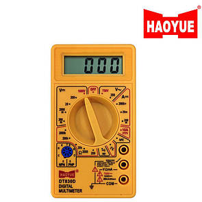 Мультиметр HAOYUE DT830D yellow, 1.5V*2 AAA, щупи