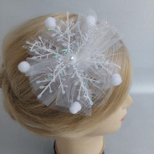 Новорічний бантик на шпильці зі сніжинкою, шпилька "Сніжинка" 1шт. (210095), фото 1