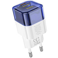 Сетевое зарядное устройство hoco. C125A Transparent Tribute, 20W, USB Type-C порт, EU штекер, прозрачный дизайн Blue
