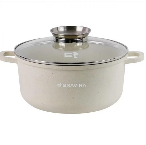 Каструля Bravira Sand Light з силік. прихватками 2,3 л d20 см h8,5 см алюміній із мармуровим покриттям (BR8007-20), фото 1