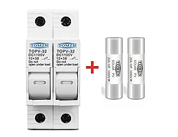 Тримач TOMZN 2Р DC з 2-ма запобіжниками на 15A 10х38мм на DIN рейку для сонячних панелей