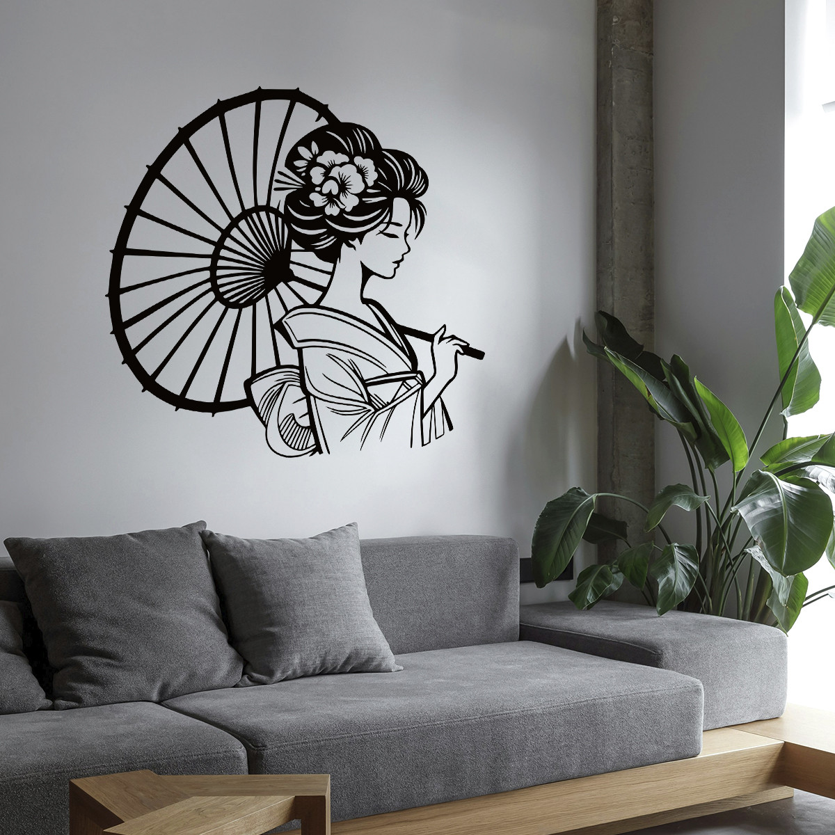 Трафарет для фарбування Японка з парасолькою, одноразовий з самоклеючої плівки 95 х 96 см, фото 1