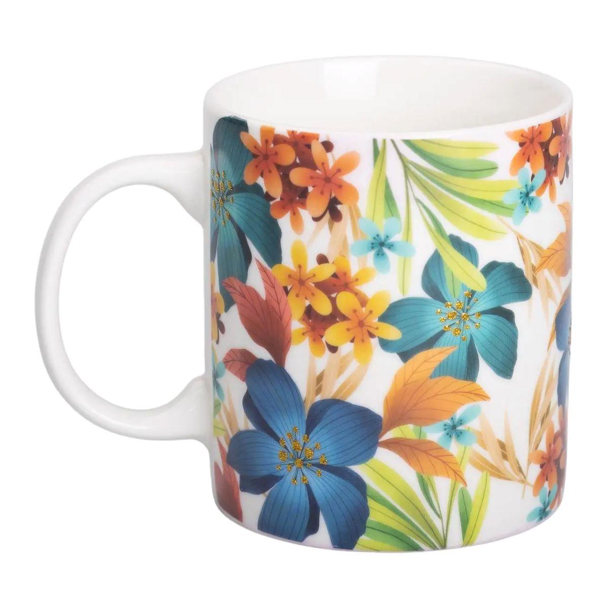 Кружка керамічна 400 мл із малюнком блакитних квітів для чаю та кави, фото 1
