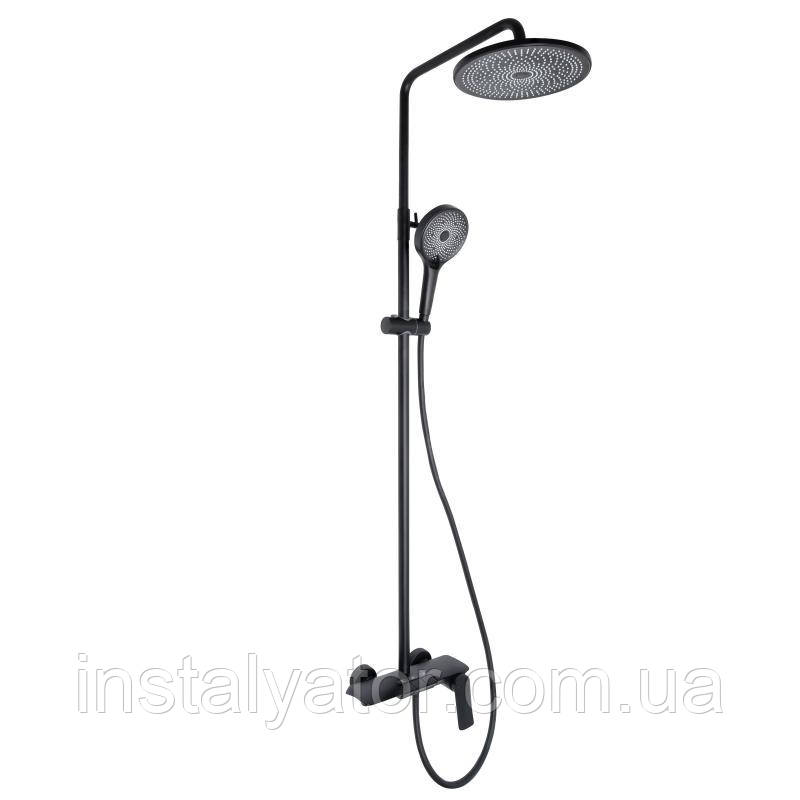 Душова система універсальна Qtap Slavonice на три споживача (з виливом) QTSLA111BLM45906 Black Matt, фото 1