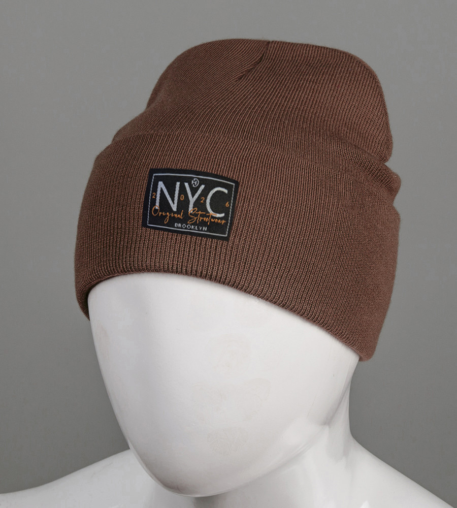 Шапка з відворотом на флісі NYC (25207), Коричневий, фото 1