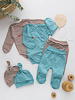 Комплект дитячий для новонароджених малюків боді + повзунки + шапочка-вузлик  (розмір 56, 62)