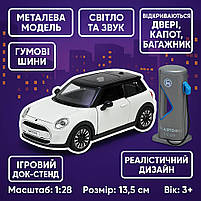 Іграшкова машинка Автопром MINI Cooper біла 1:28 — металева модель зі світлом і звуком, 13,5 см, арт. 68739-1, фото 2
