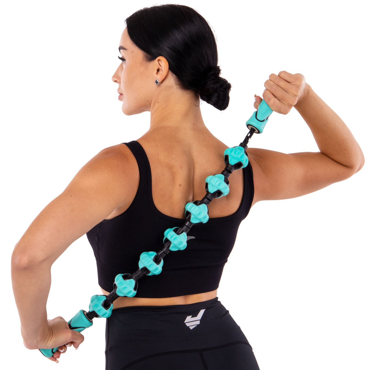 Роликовий масажер-стрічка для самомасажу тіла, 7 роликів, FI-0893 чорний/бірюзовий