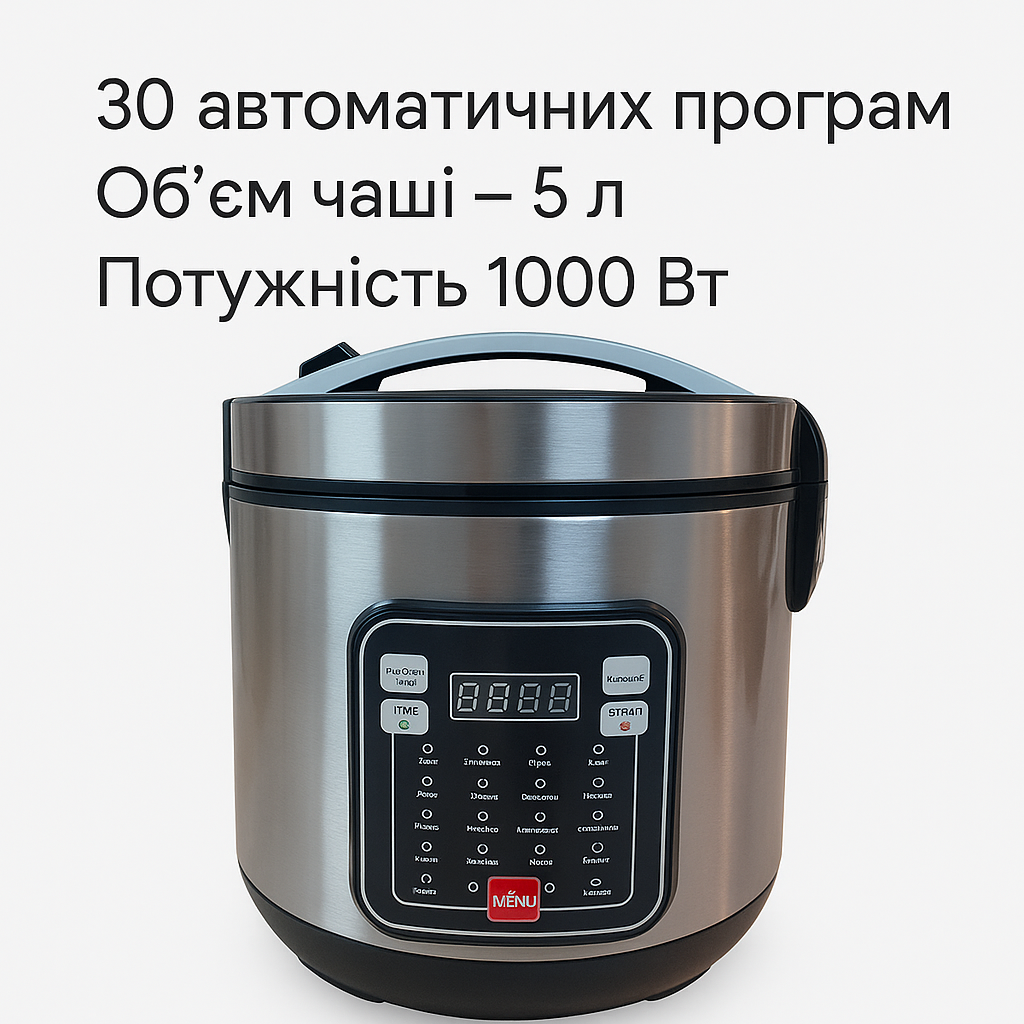 Мультиварка 30 програм Crownberg CB-5528 5 л 1000 Вт електронне керування з дисплеєм і функцією скороварки, фото 1