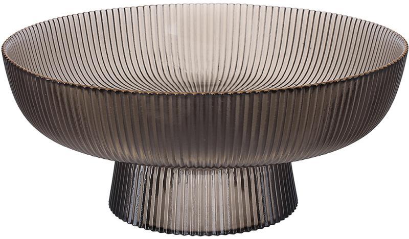 Фруктівниця скляна "Fleur" Ø26х11.5см сірий-димчастий із золотою облямівкою, фото 1