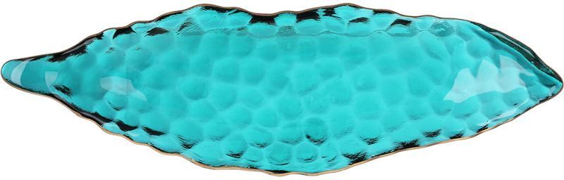 Блюдо сервірувальне "Bauble" 39х12х5см бірюзово-зелене із золотою облямівкою, фото 1