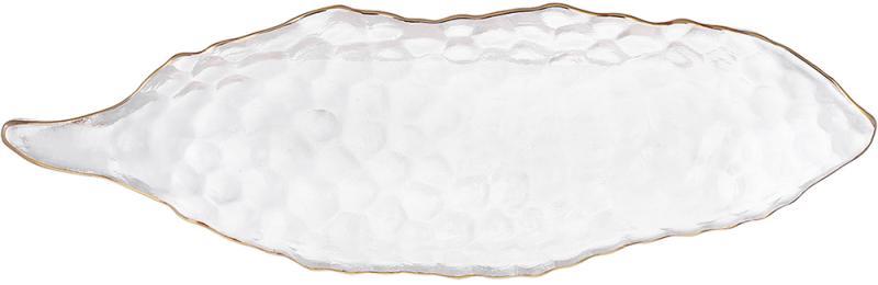 Блюдо сервірувальне "Bauble" 39х12х5см прозоре із золотою облямівкою, фото 1