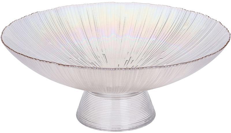 Фруктівниця скляна "Fleur" Ø25х11см на нозі, перламутр із золотою облямівкою, фото 1