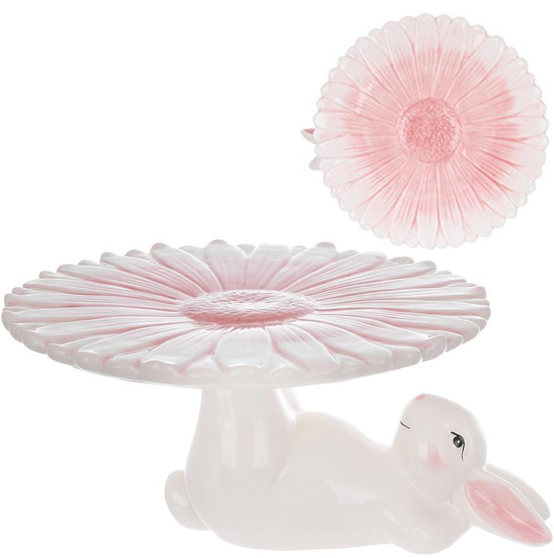 Підставка для торта/паски "Милий Кролик" порцелянова Ø23см, білий з рожевим, фото 1