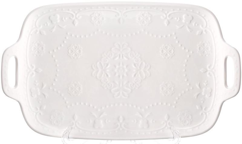 Блюда сервіровочні порцелянові (набір 2 штуки) "Біле Мереживо" 30х18см з ручками, фото 1