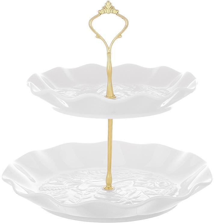 Блюдо фуршетна стійка "White City Монстера" 2-х ярусна Ø22/Ø27см, біла порцеляна, фото 1
