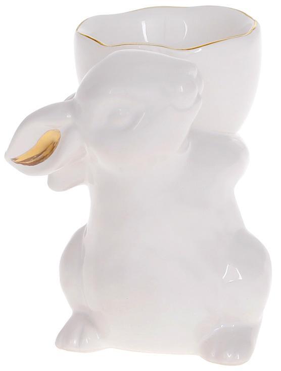Підставка для яйця "Bunny" 9см, кераміка, білий з золотом, фото 1