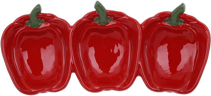 Менажниця керамічна "Pepper" 33х15см, Червоний перець, 3-х секційна, фото 1