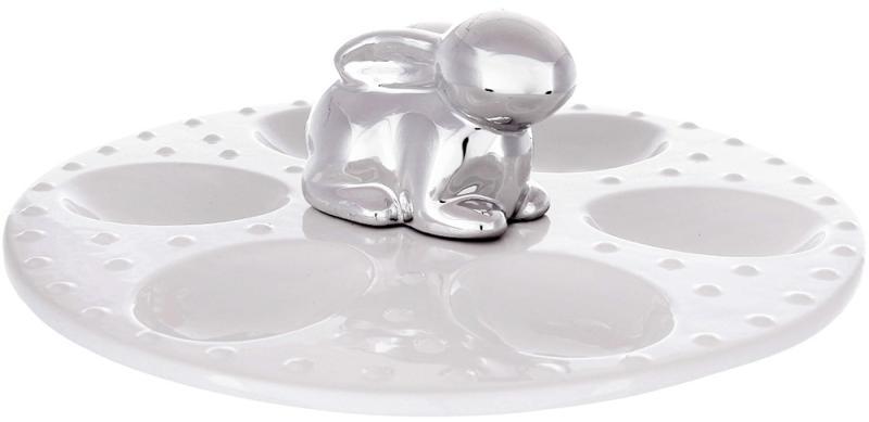 Блюдо-підставка для яєць порцелянове "Срібний Кролик" Ø27см, тарілка на 6 яєць, фото 1