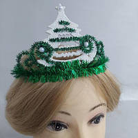 Карнавальний Обруч на голову новорічна Ялинка зелена ручна робота зелений (210105)