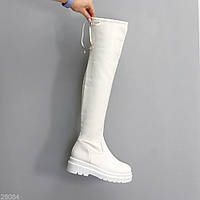 Молодежные белые ботфорты еврозима на утолщенной подошве