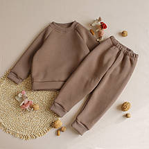 Дитячі теплі штани кавового кольору з тринитки з начосом для новонароджених м’які манжети комфортні, фото 4