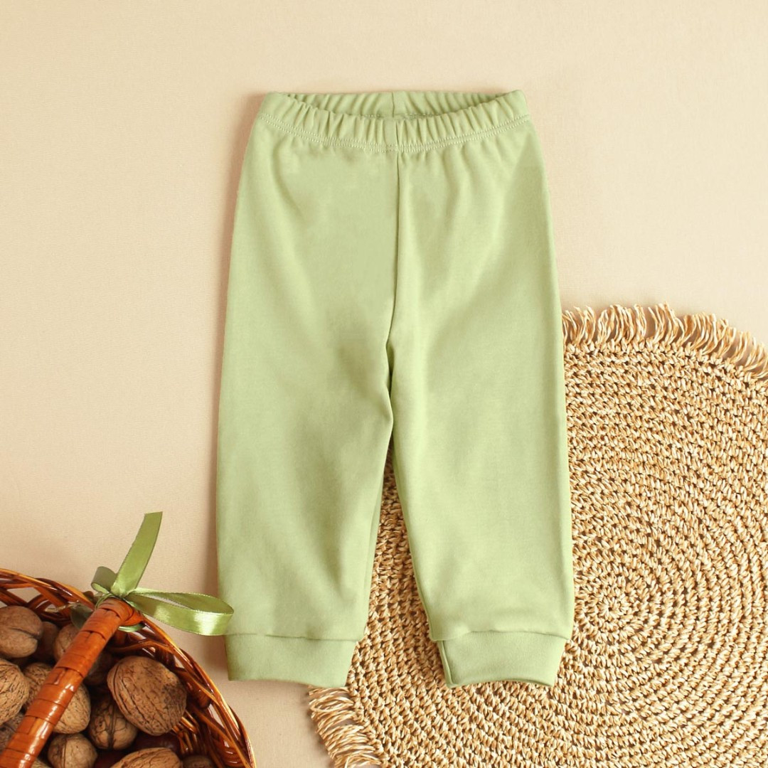 Дитячі штанці інтерлок оливкового кольору для новонароджених і малюків натуральна бавовна м’які манжети