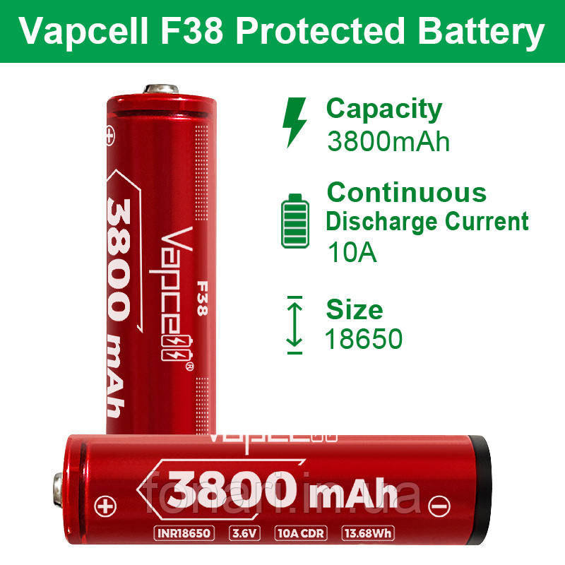 Акумулятор Vapcell INR18650 F38 Li-Ion 3800 mAh захищений