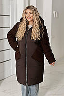 Стильне жіноче зимове пальто «Барашик» з капюшоном, тепле, великі розміри 50-52; 54-56; 58-60, 62-64; 66-68