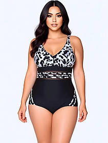 Злитий купальник леопард Fuba 24042 чорний 48 50 52 54 56 розмір