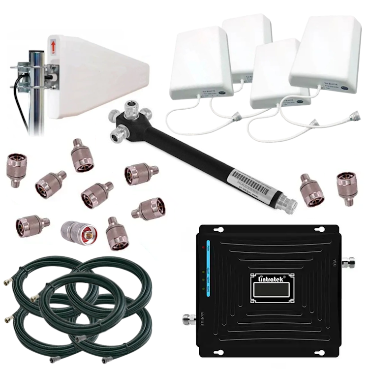 Потужний підсилювач зв'язку та інтернету (Репітер Lintratek KW19L + Всечастотна Антена) + 4 Внутрішні Антени