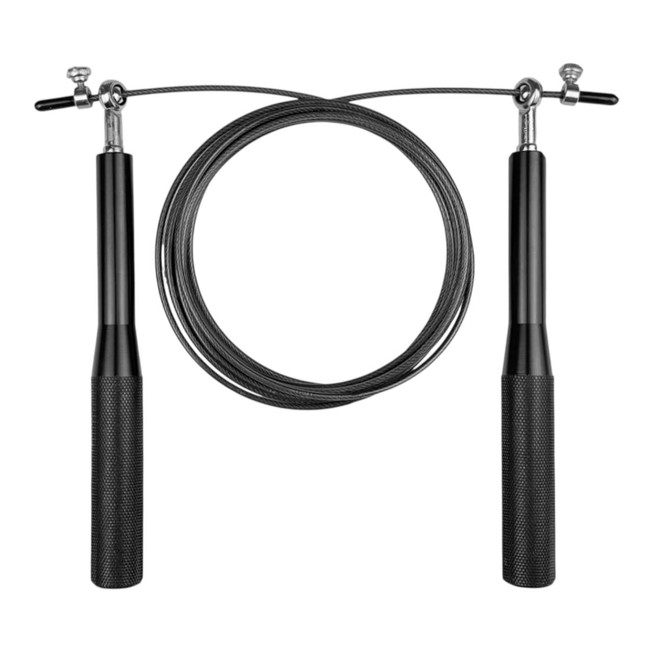 Скакалка для інтенсивних тренувань зі сталевим тросом, підшипником та алюмінієвими ручками, чорна EF-1910-BK
