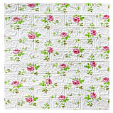 №111-4 Самоклеюча 3D панель "Троянди на білій цеглі" 77×70 см товщина 4 мм, фото 2