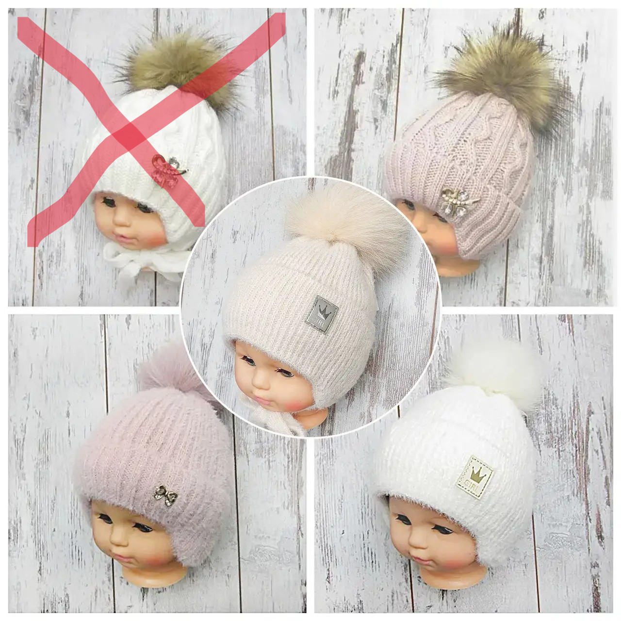 46-52 1-4 роки зимова в'язана шапка на дівчинку з хутряним помпоном з хутра 4549