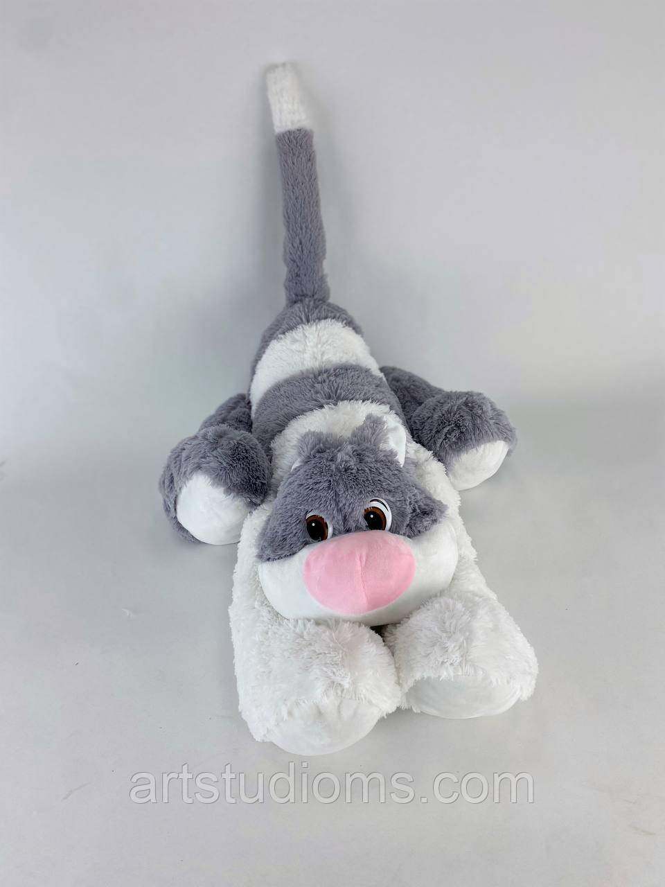 Кіт «Смугастик» — м’яка іграшка, 120 см (сіро-білий)