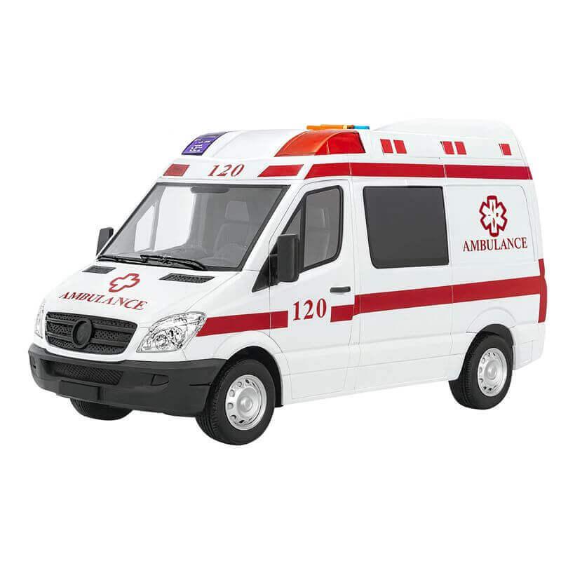 Іграшкова машинка швидкої допомоги 8059-1 — спецтехніка з підсвічуванням, звуками, інерційна, на батарейках, 27 см, фото 1