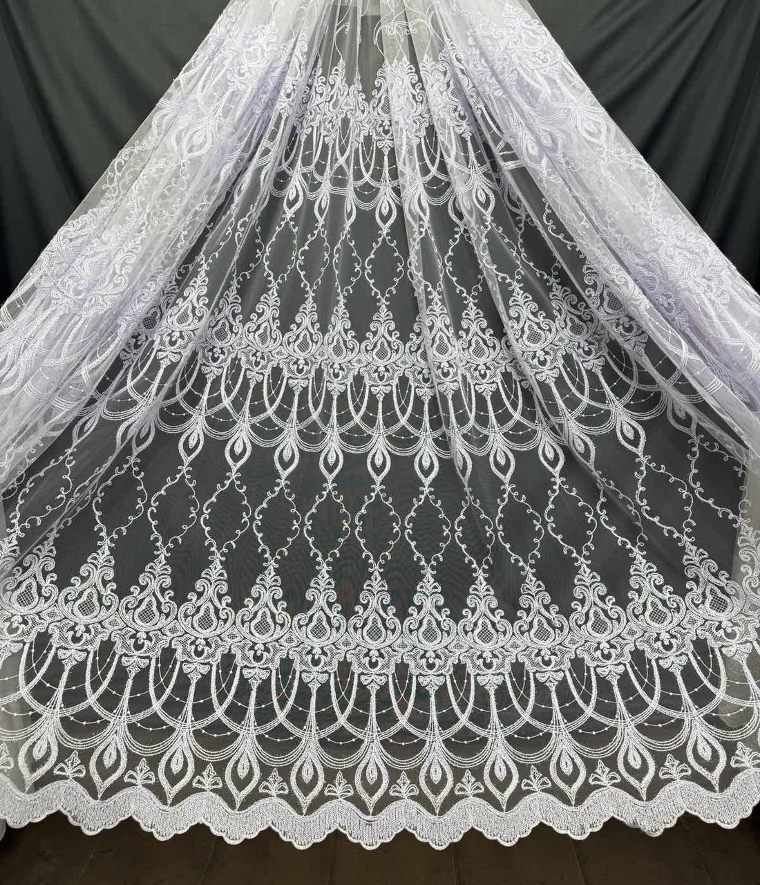 Тюль «Версаль» білий фатин з кордовою вишивкою висота 2,95 м, фото 1