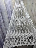 Тюль «Версаль» білий фатин з кордовою вишивкою висота 2,95 м, фото 2