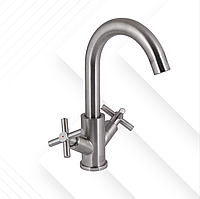 Змішувач для кухні Lidz Wind 161F, двовентильний, Нержавійка, Nickel, Польща.