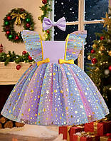Ошатне плаття для дівчинки 5 6 років фіолетове з фатином та зірочками (з заколочкою)