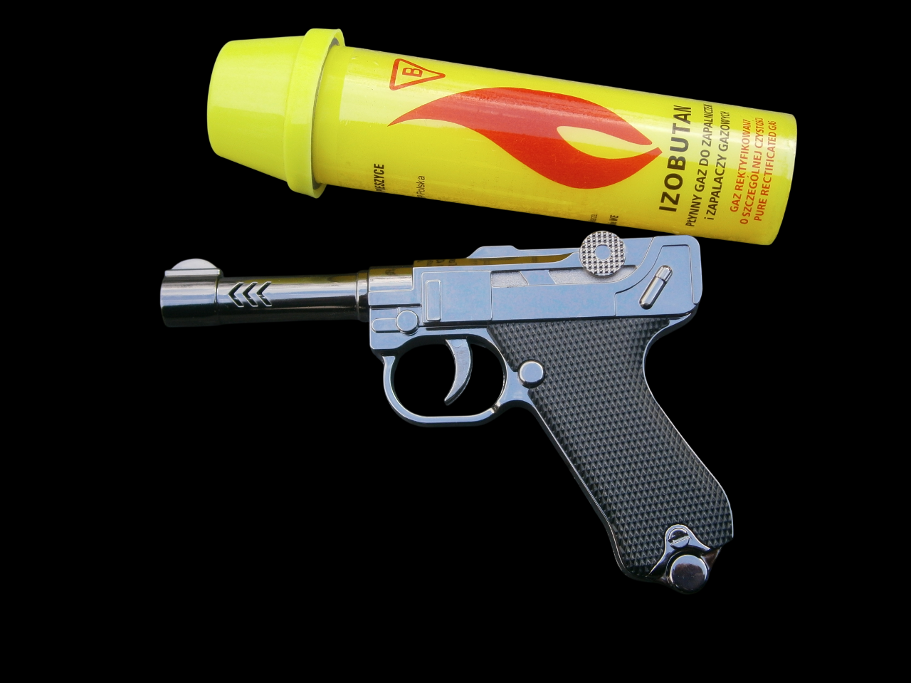 Запальничка пістолет міні Luger Parabellum "Люгер Парабелум" турбо газова 14см  X  9,5см + балон газу 80 мл, фото 1