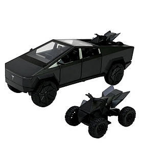 Машина метал Tesla Cybertruck Тесла Кібертрак чорна 1:24 з квадроциклом світло звук 23,5*8*8,5см (AP7726)