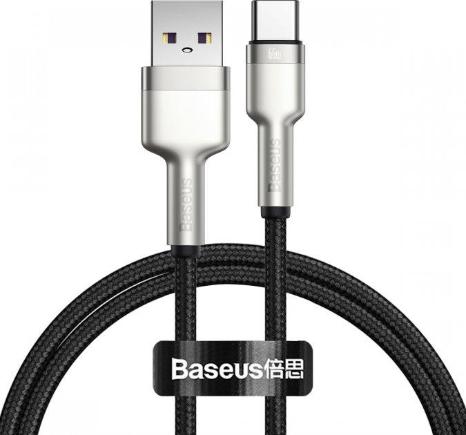 Кабель Baseus Cafule Series Metal Data Cable USB to Type-C 66W 1m Black, фото 1
