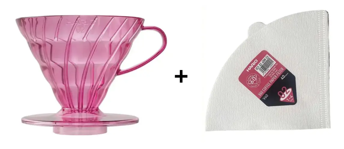 HARIO V60 Juice 02 - пуровер у соковитих кольорах - Пунш Рожевий - Набір 02