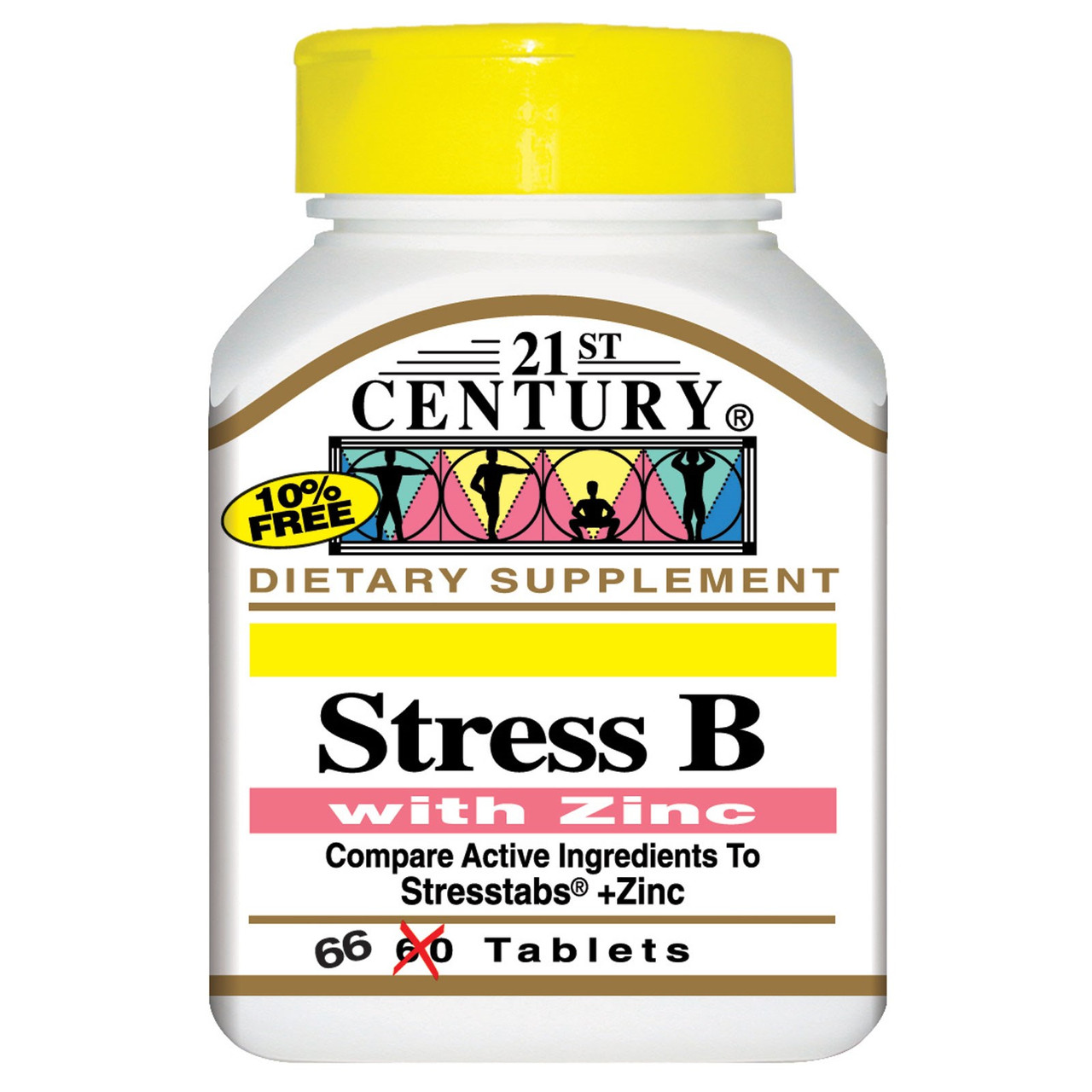 Комплекс вітамінів групи B, Stress B, 21st Century, з цинком, 66 таблеток