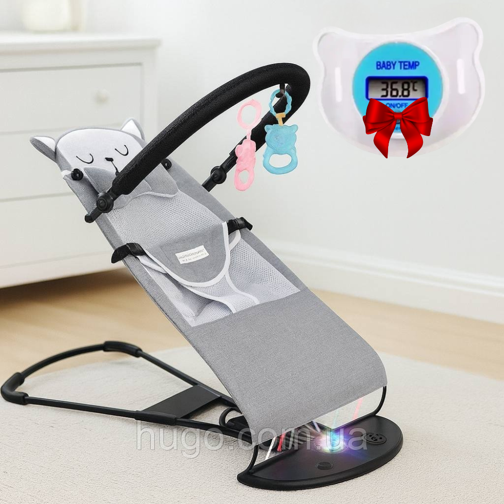 Дитячий шезлонг для 75х39х53см + Соска-термометр BABY TEMP NJ-347 / Крісло гойдалка / Шезлонг гойдалка для дітей, фото 1