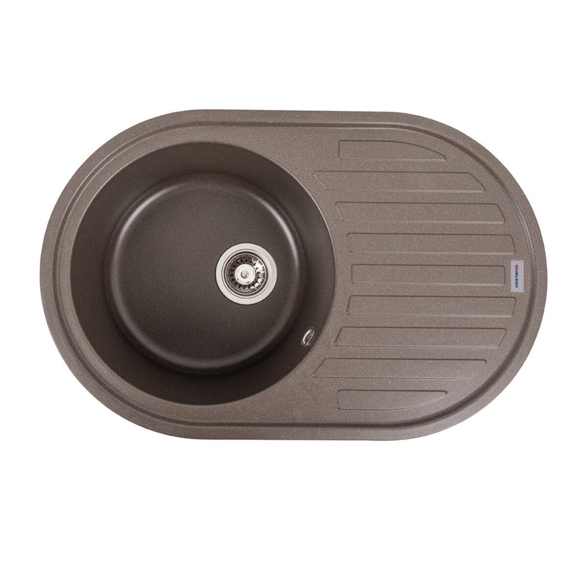 Гранітна мийка для кухні VALESO 7750 LIRA матова Темна скеля, фото 1