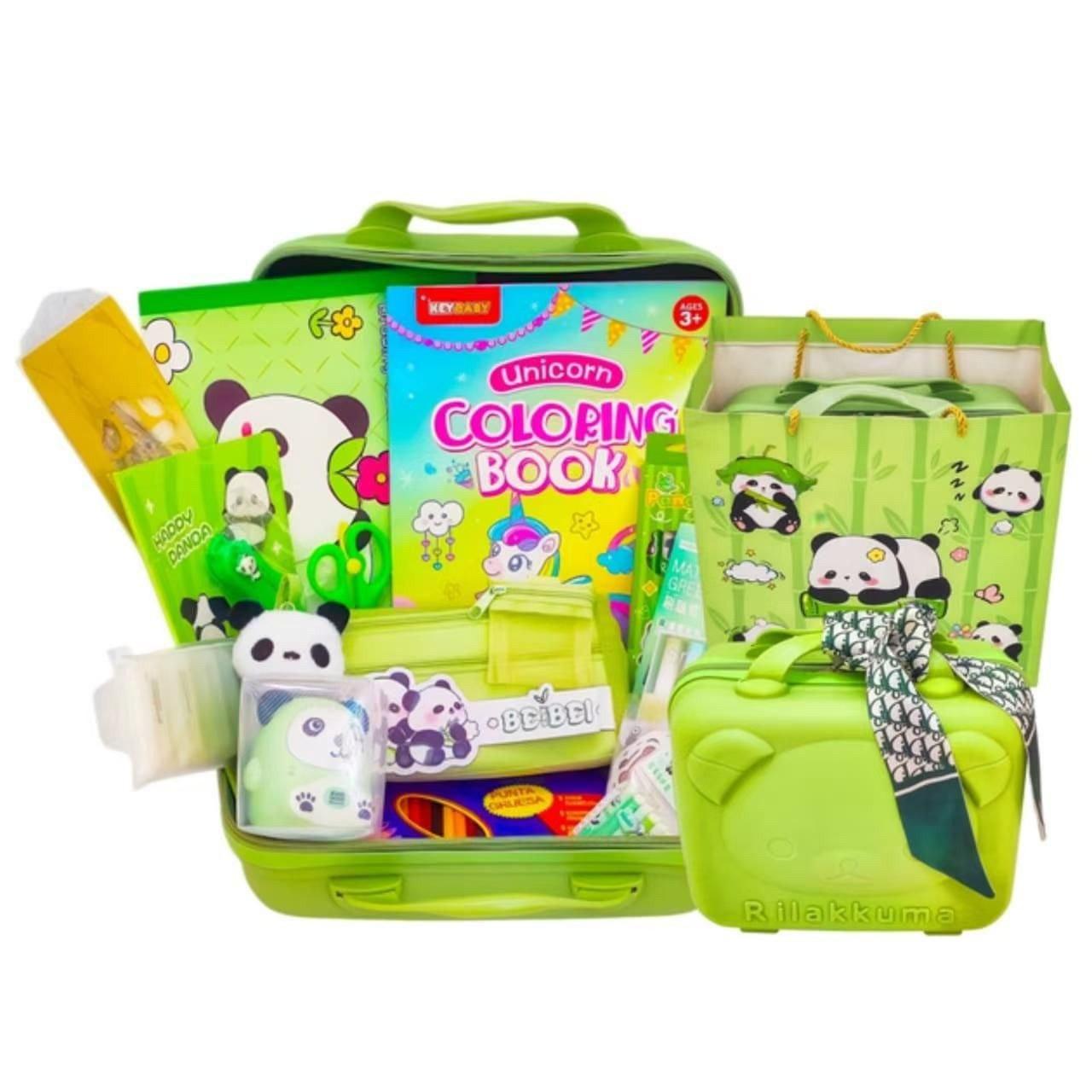 Дитячий подарунковий набір Rilakkuma 55 предметів канцелярії Панда у зеленій валізці олівці ручки фломастери блокноти, фото 1